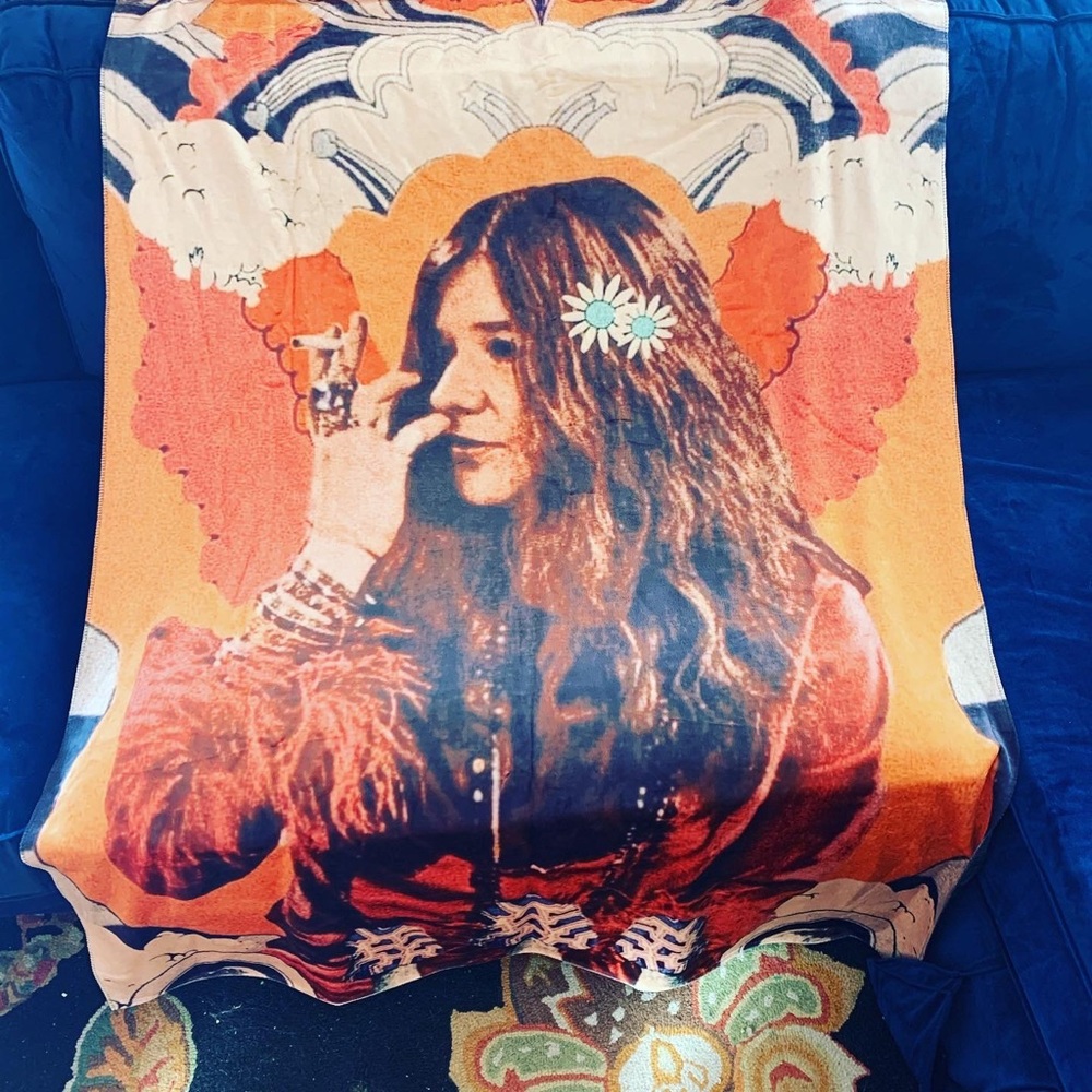 🔥ONE OF A KIND JANIS JOPLIN MINK PLUSH ART BLANKET 1960’s THROW Psychedelic
